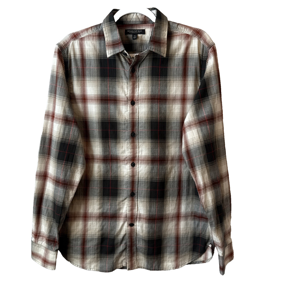 Banana Republic Men’s M Tailored Slim Fit Herringbone Undertone Grey Button Up